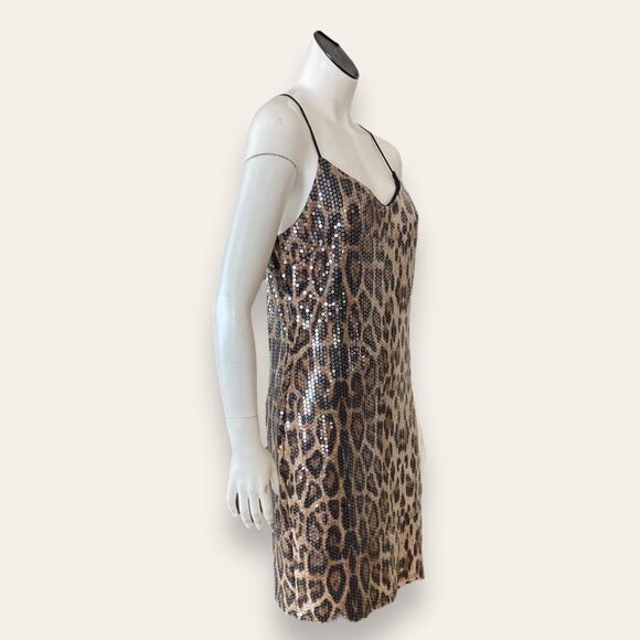 Animal print Spaghetti strap mini dress embellished w/ sequins size medium - Picture 5 of 6